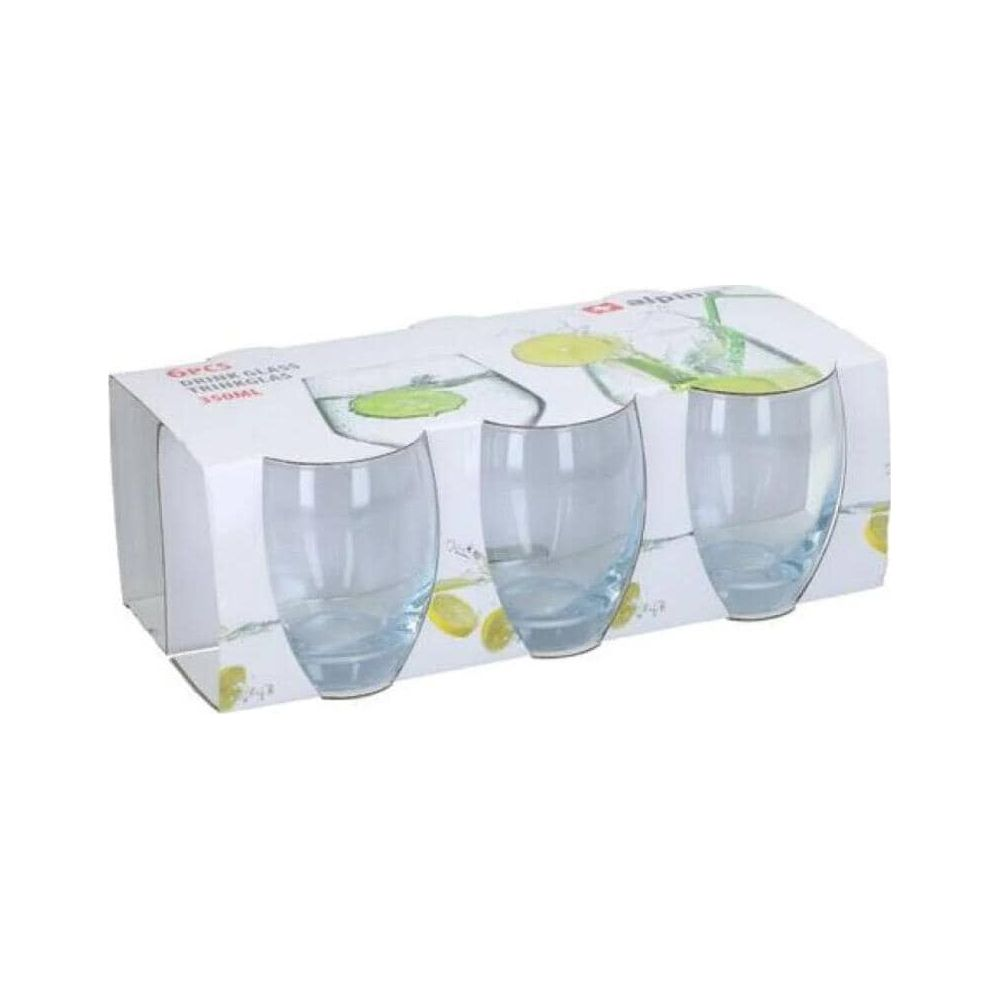 Ein Set aus sechs Gläsern in einer weißen Verpackung mit Zitronenmotiv.