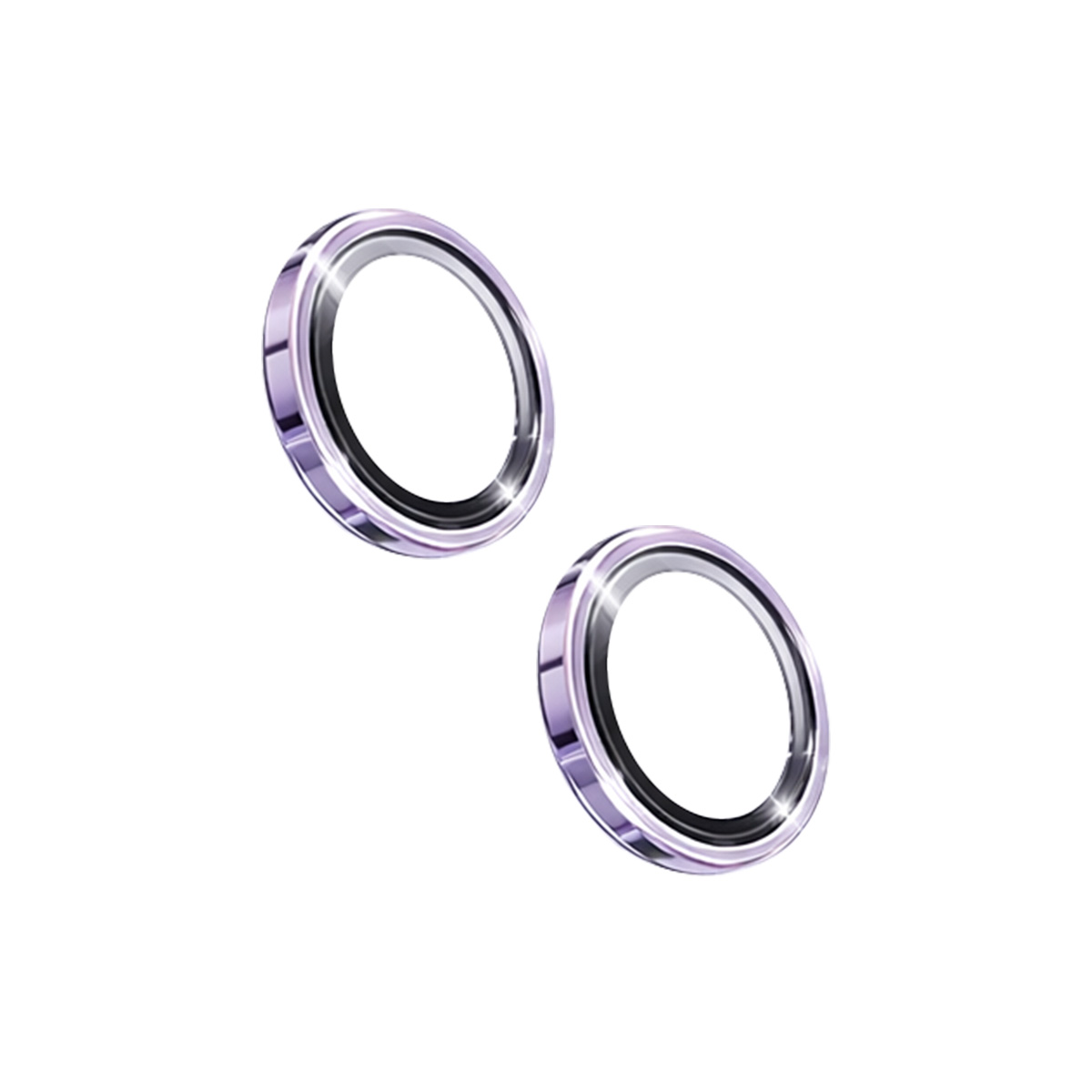 Deux anneaux métalliques violets avec reflets brillants sur fond blanc.
