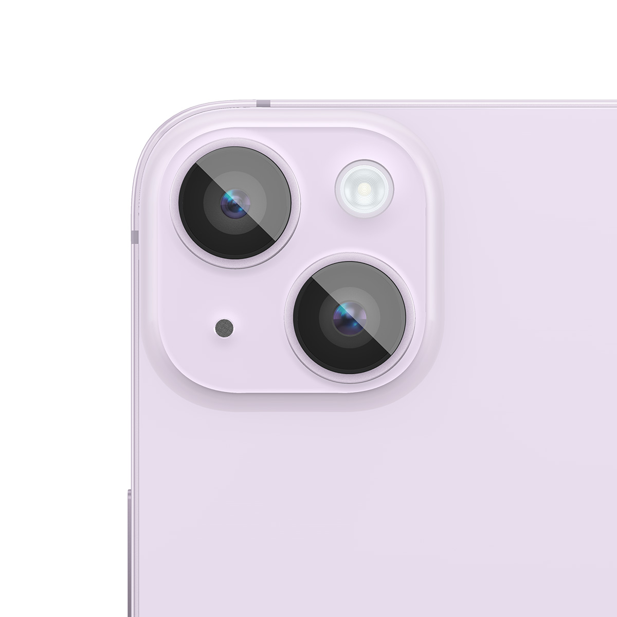 Arrière de smartphone violet avec double appareil photo et flash.