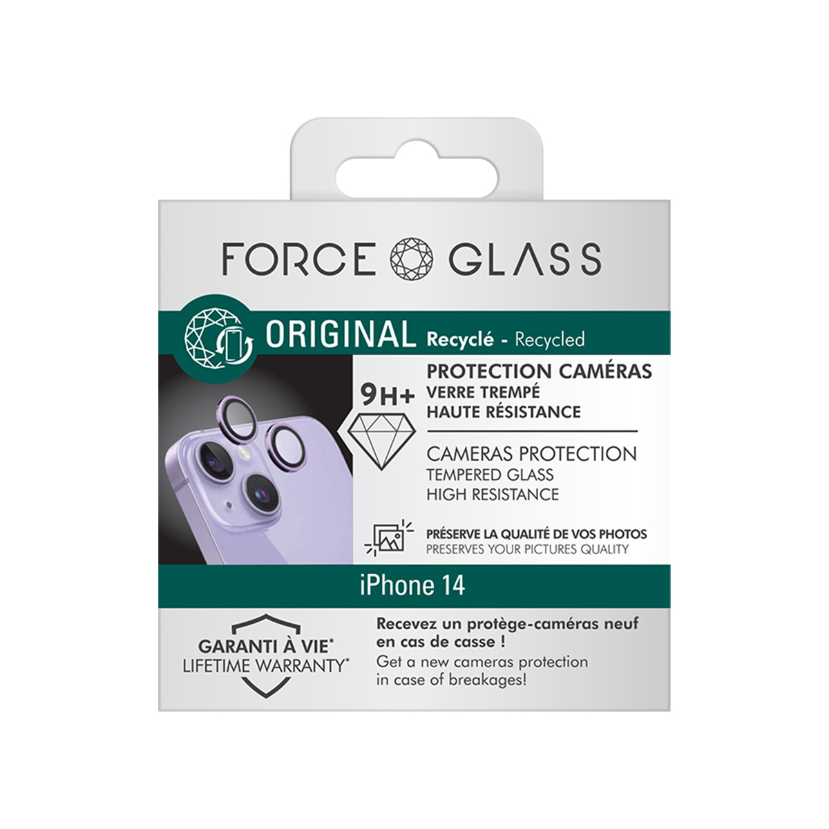 Emballage pour protection caméra iPhone 14 en verre trempé.
