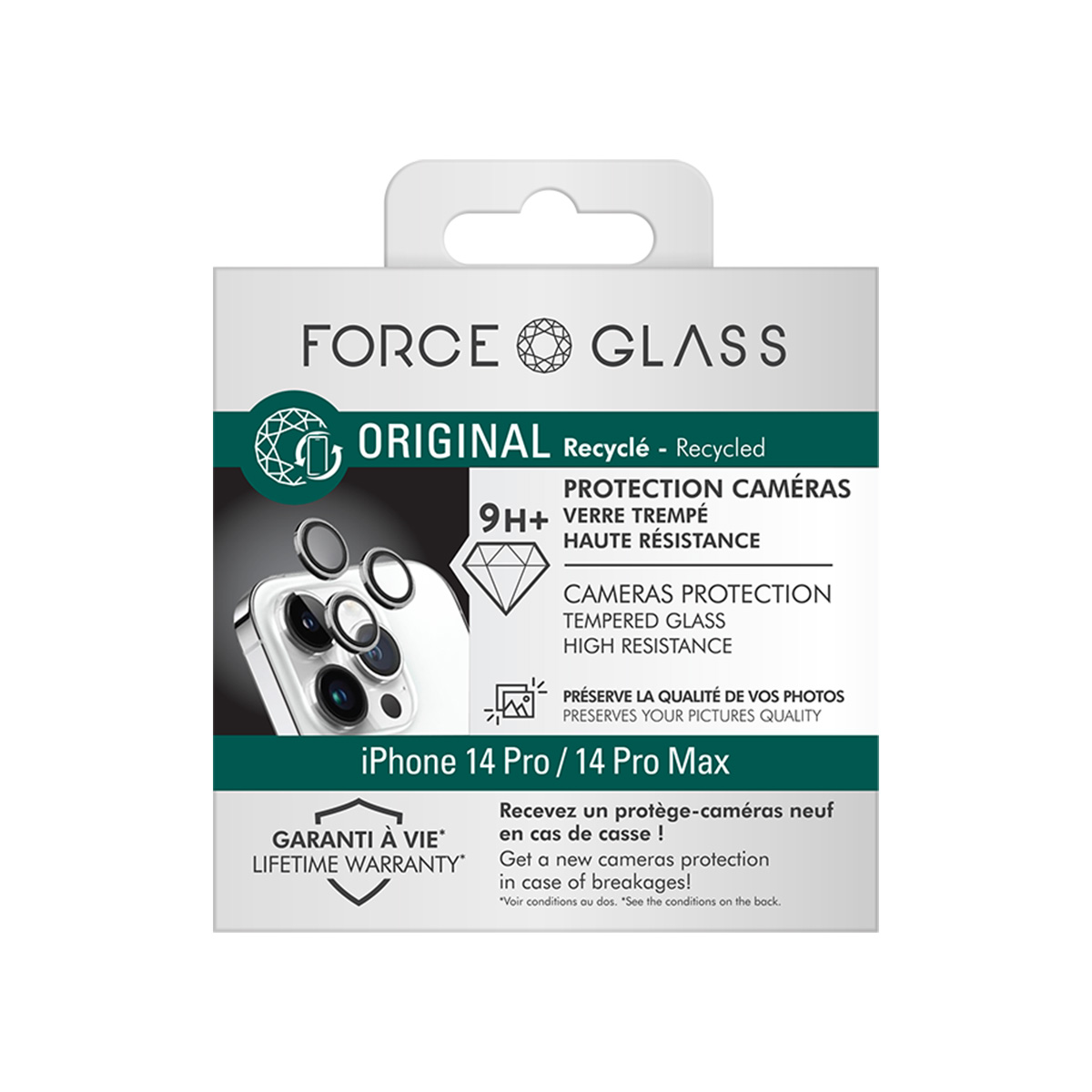 Verpakking voor iPhone 14 Pro cameralensbeschermer van gehard glas.