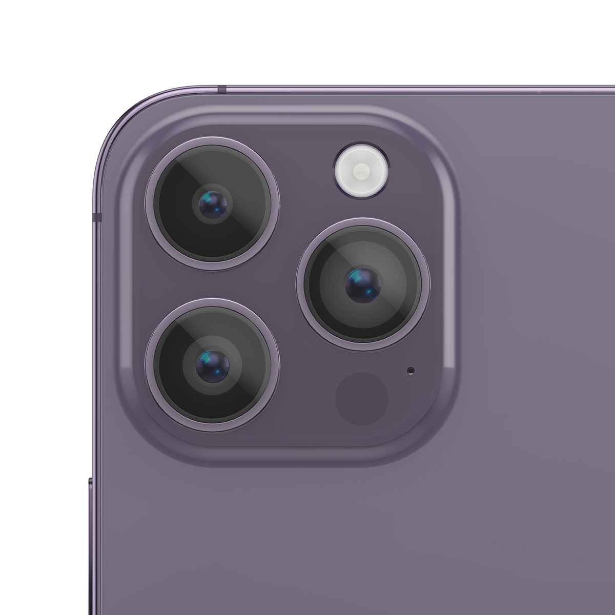 Arrière d'un smartphone violet avec trois objectifs et un flash.