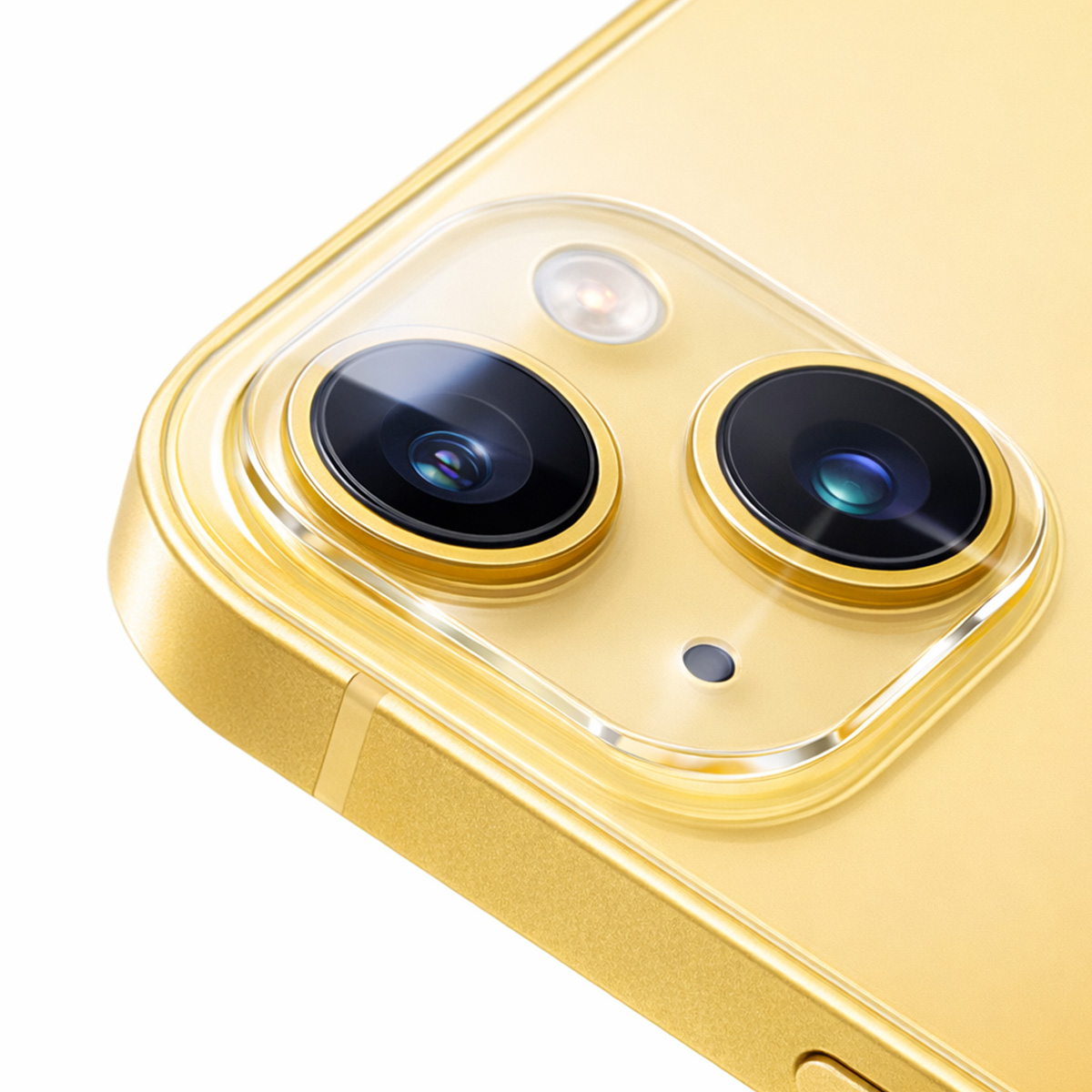 Smartphone dorato con due fotocamere e flash.