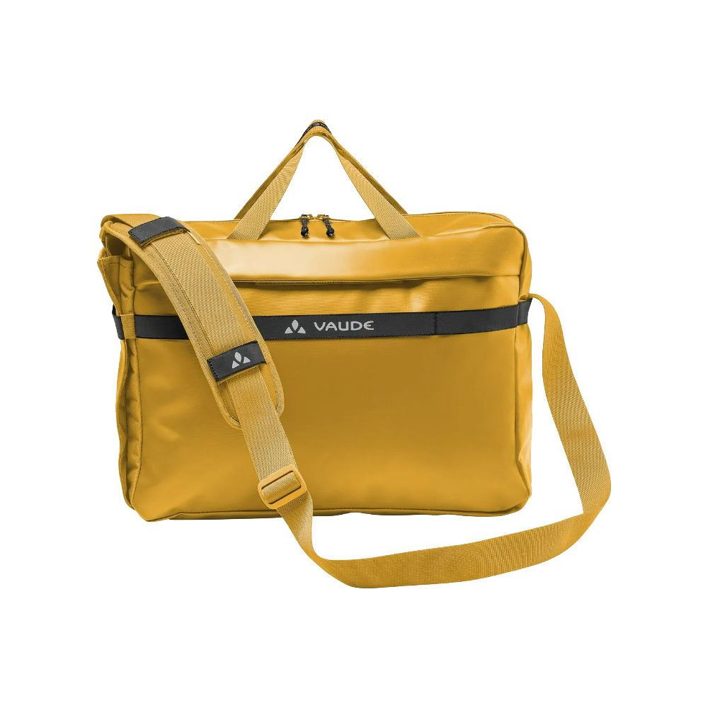 Borsa VAUDE gialla con fascia nera e tracolla.