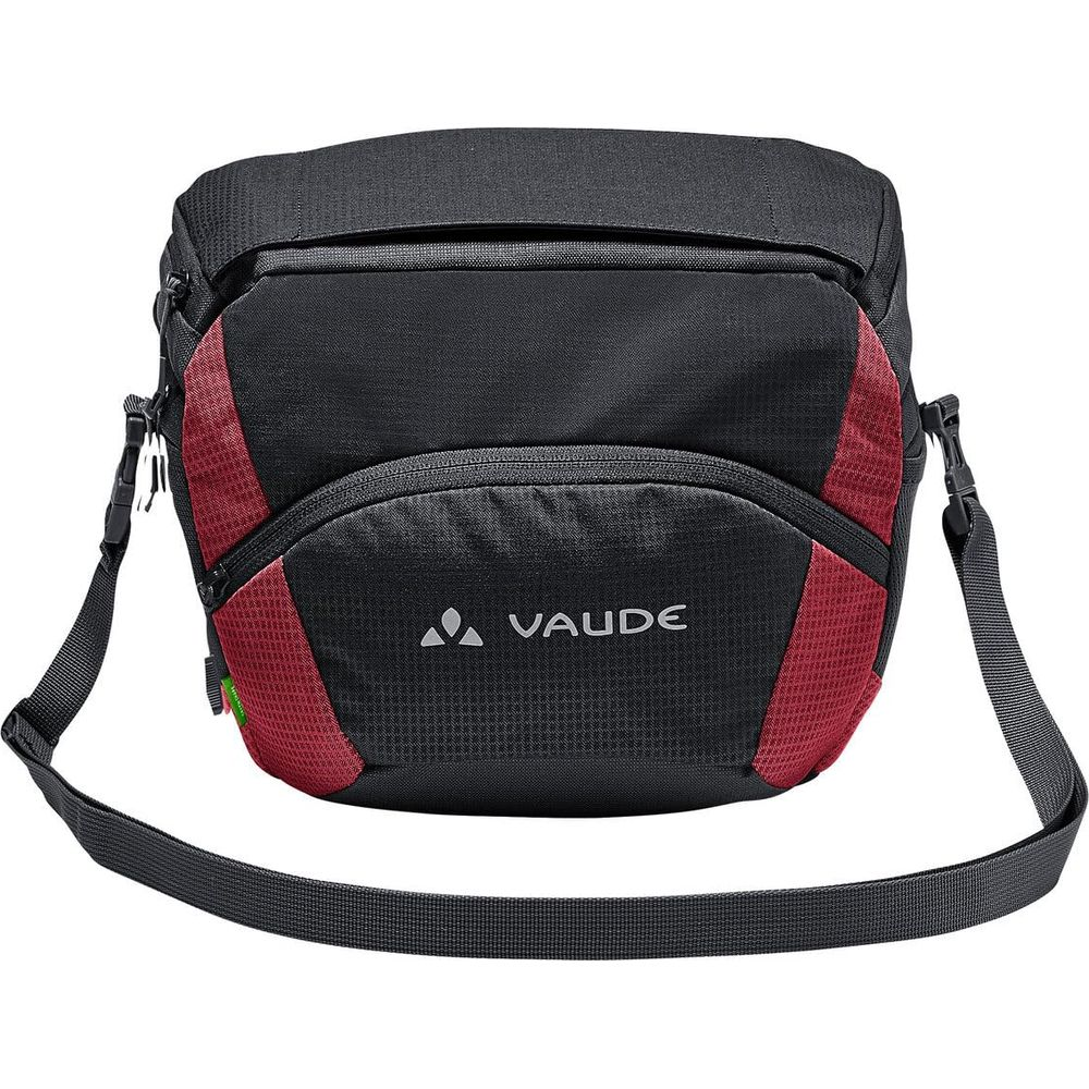 Sac VAUDE noir avec des accents rouges et une bandoulière.