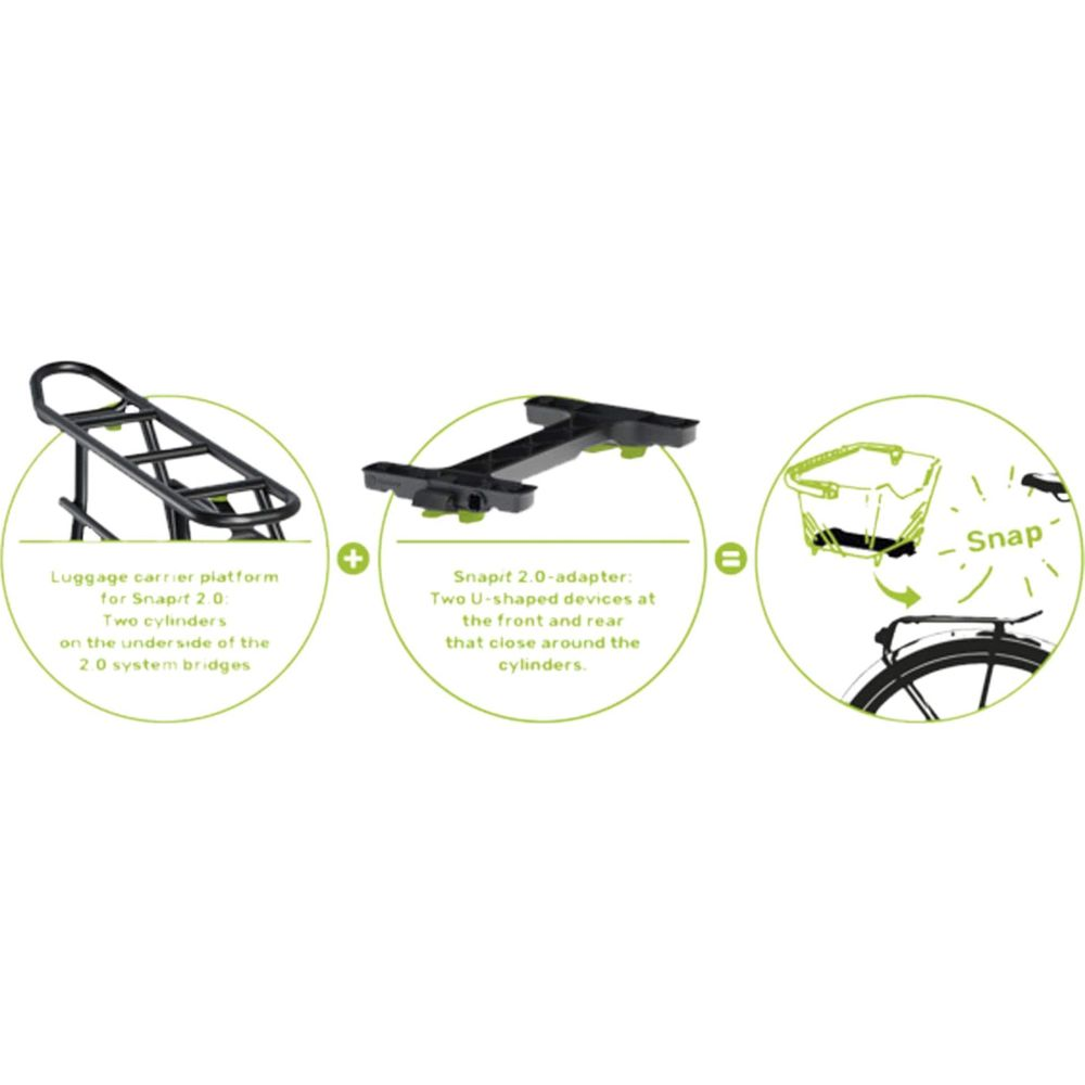 Plateforme porte-bagages avec adaptateur et panier pour vélo.