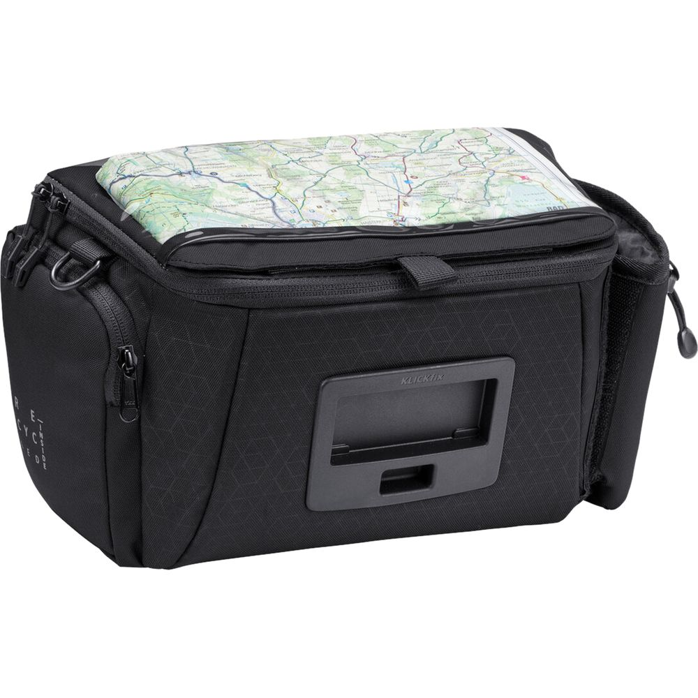 Sacoche de guidon noire avec compartiment carte dessus et système Klickfix.