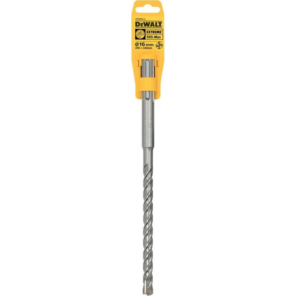 Ein gelber DeWalt-Verpackungskarton mit einem Bohrer, 16mm Durchmesser.