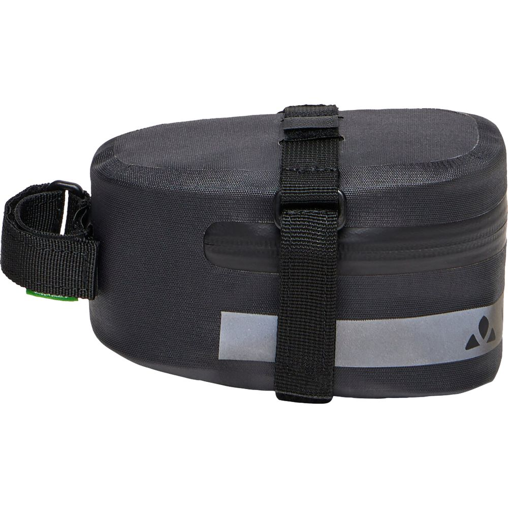 Sacoche de vélo noire avec réflecteurs et sangles velcro.