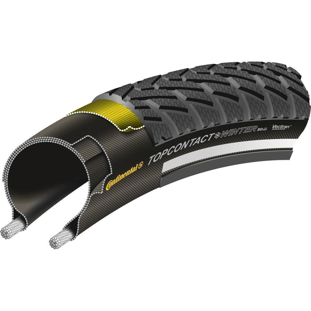 Schnittansicht eines Continental Topcontact Winter Reifens mit detaillierter Gummistruktur.