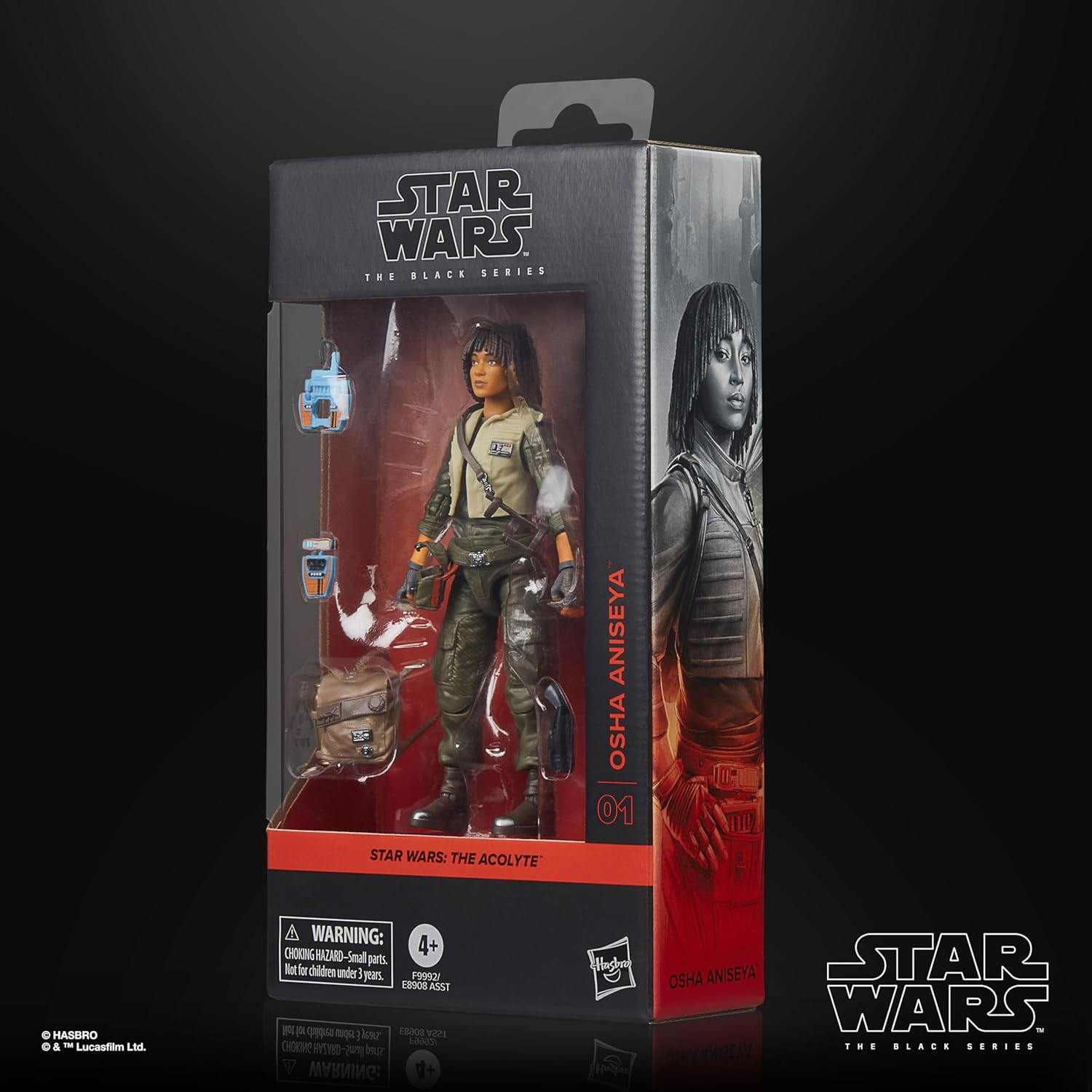 Action figure Star Wars Black Series di Osha Aniseya in confezione con accessori.