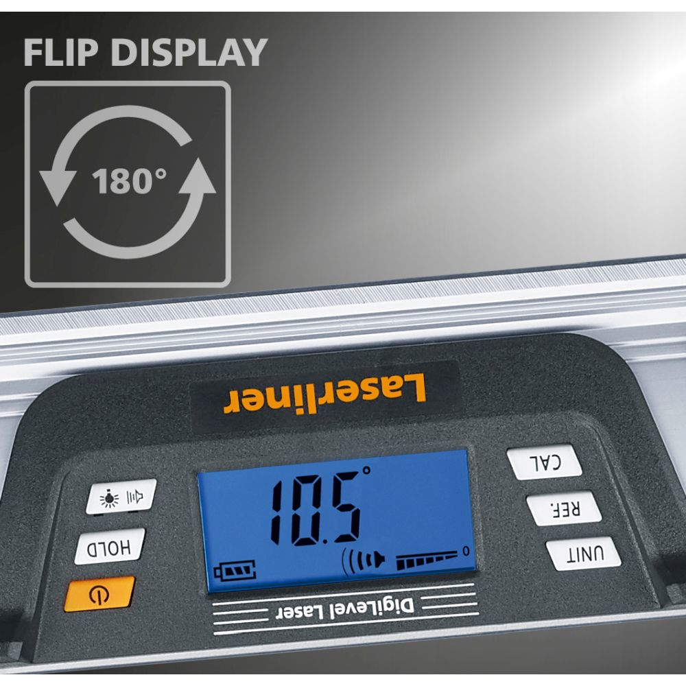Laserliner DigiLevel Laser z wyświetlaczem 10,5 stopnia, ikoną flip display.