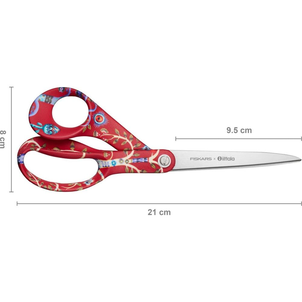 Rote Schere mit Muster, 21cm lang, 8cm breit.