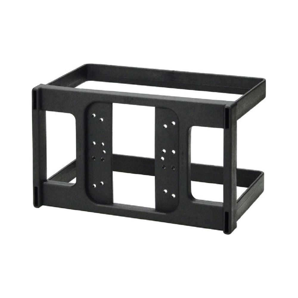 Support rectangulaire en plastique noir avec plusieurs fentes et trous de montage.