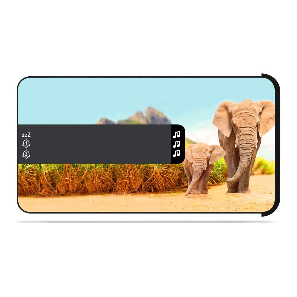 Famille d'éléphants dans la savane avec des montagnes au fond.