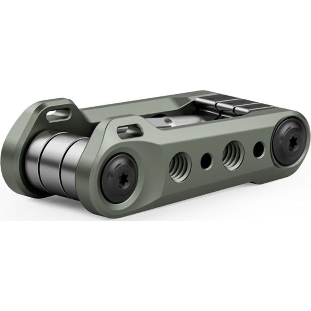 Un multitool compatto grigio con viti e rulli.