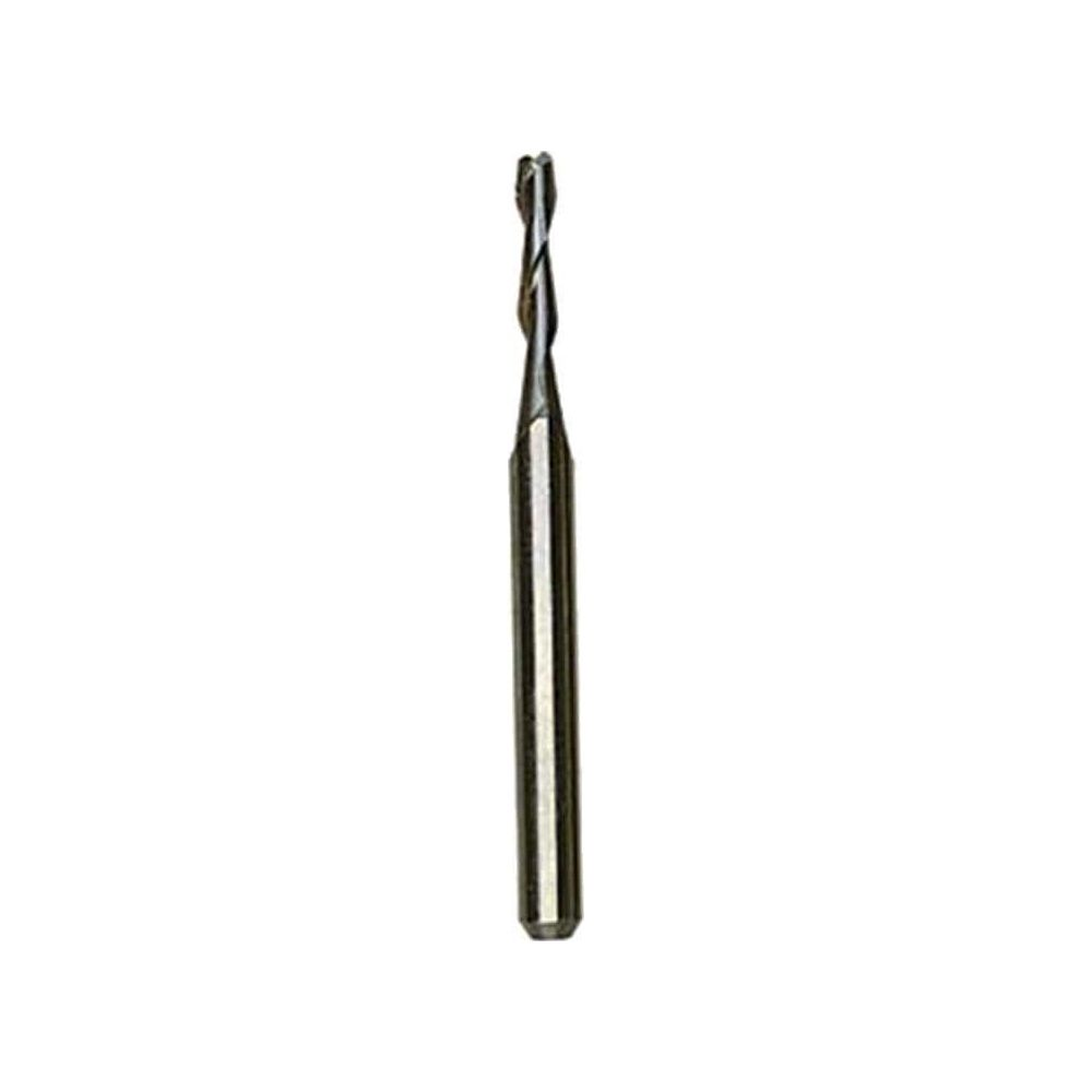 Ein einzelner metallischer Fräser mit Wendelrillen und einem zylindrischen Schaft.