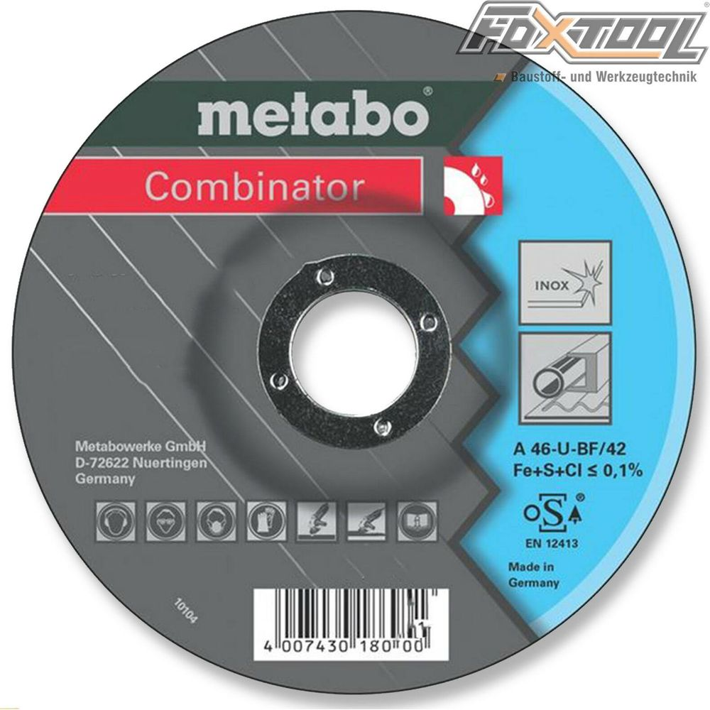 Disque à tronçonner Metabo Combinator avec marquage INOX, Made in Germany.