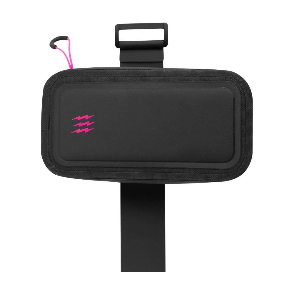 Brassard noir avec logo éclair rose et boucle.
