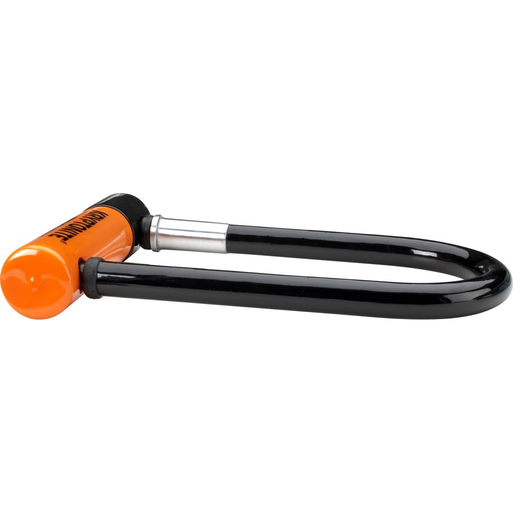 Ein schwarzer Bügel mit einem orangefarbenen Griff, der mit KRYPTONITE beschriftet ist.