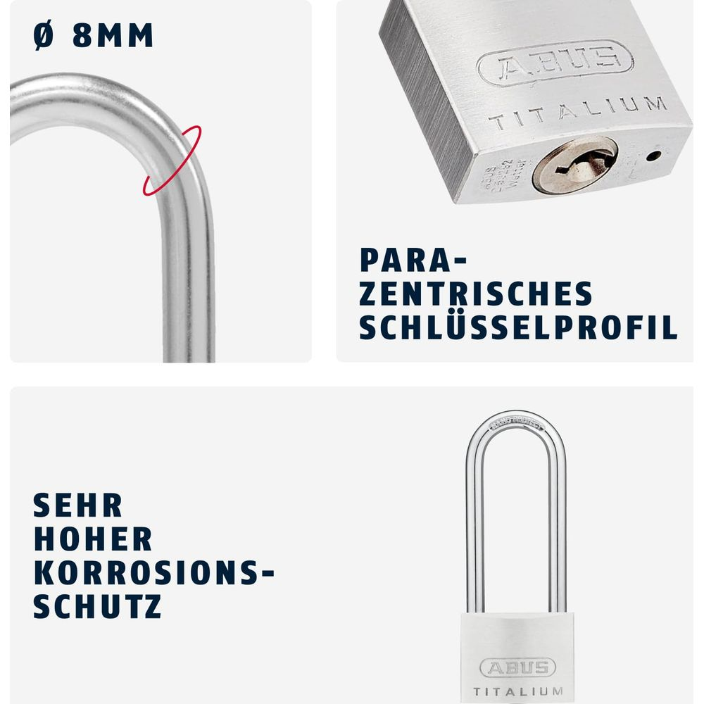 Ein Schloss mit 8MM Bügel und Zylinderprofil. Hoher Korrosionsschutz.