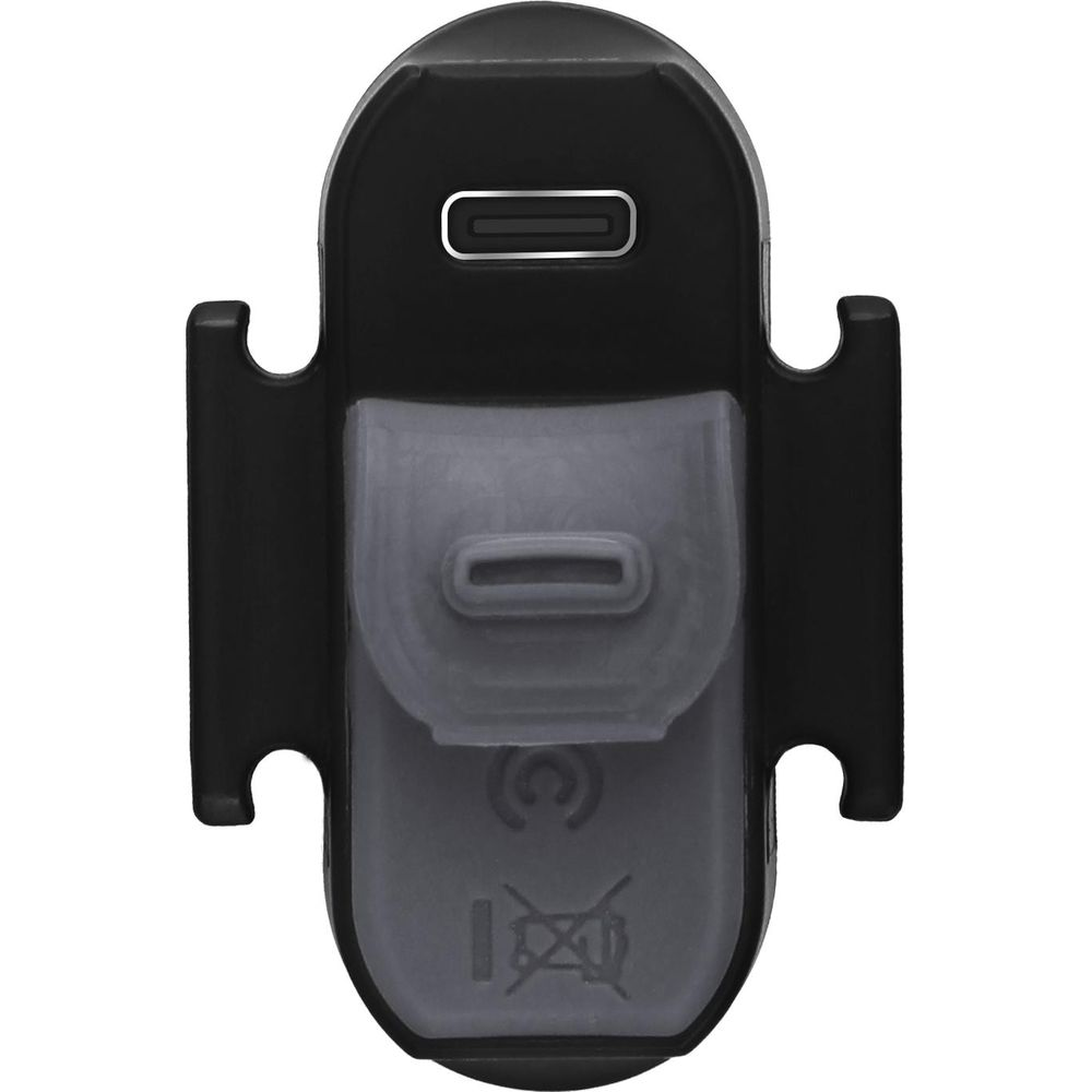 Schwarz-graues technisches Gerät mit USB-C-Anschluss und Halterung.