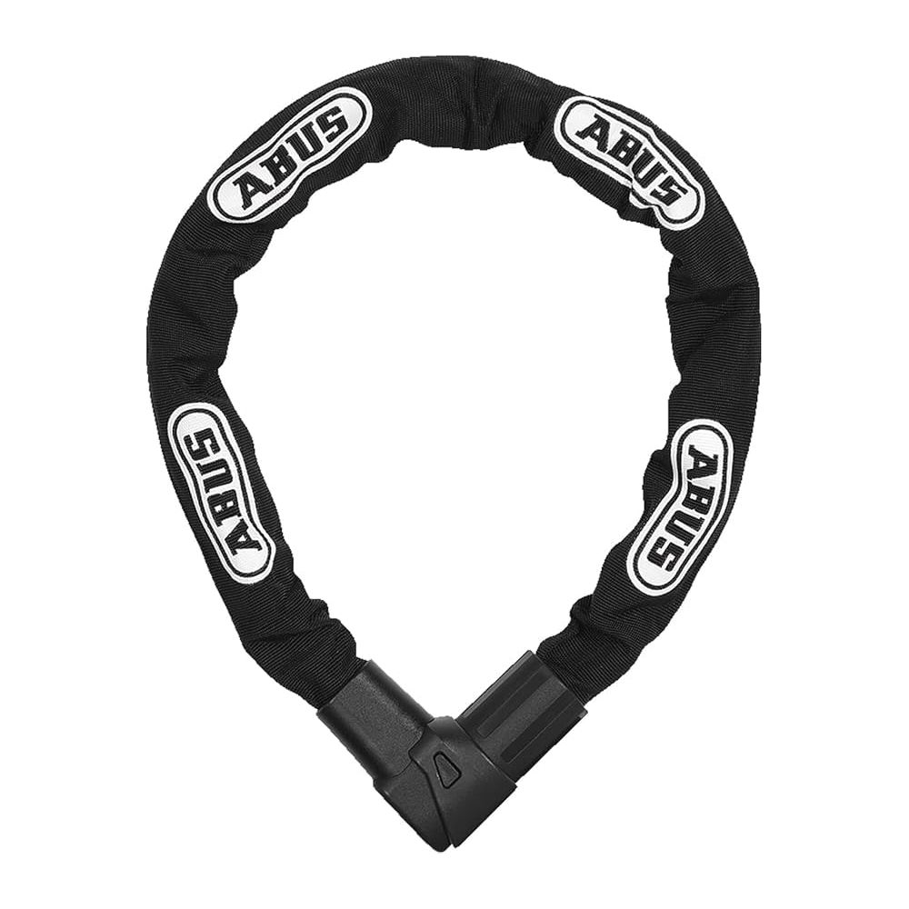 Schwarze Kette mit weißem ABUS-Logo, abgebildet in einer Schleife.