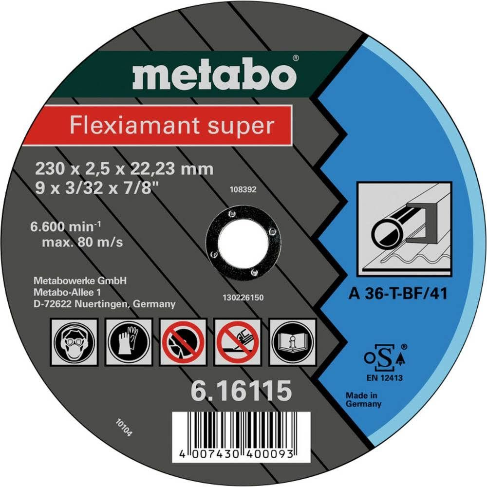 Disque de coupe Metabo Flexiamant Super dimensions 230x2,5x22,23mm et 6600 tr/min.