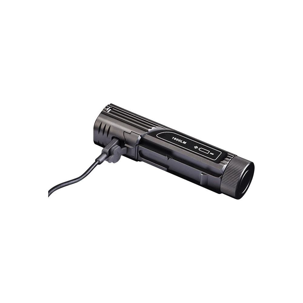 Schwarze Taschenlampe mit USB-Kabel, 1600LM.
