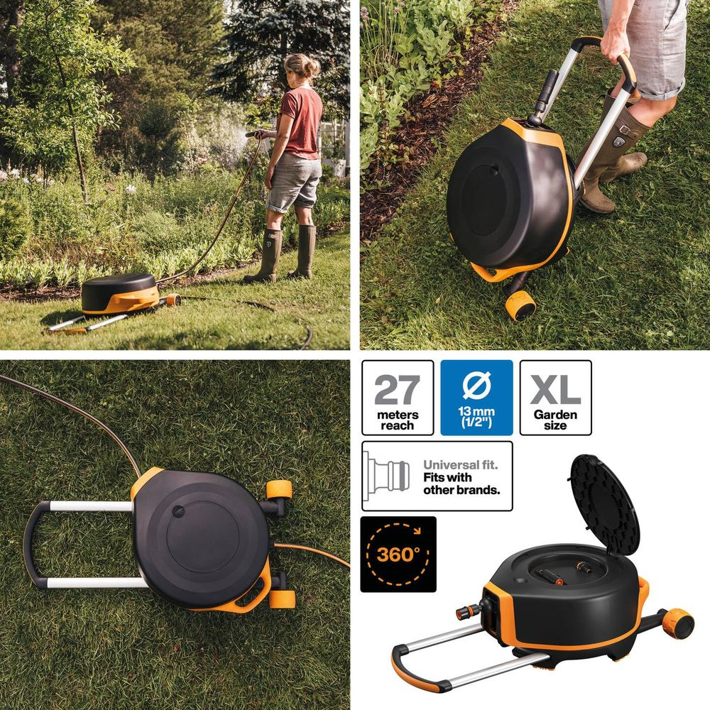 Gartenschlauchaufroller mit 27m Reichweite, 13mm Durchmesser, XL Größe.