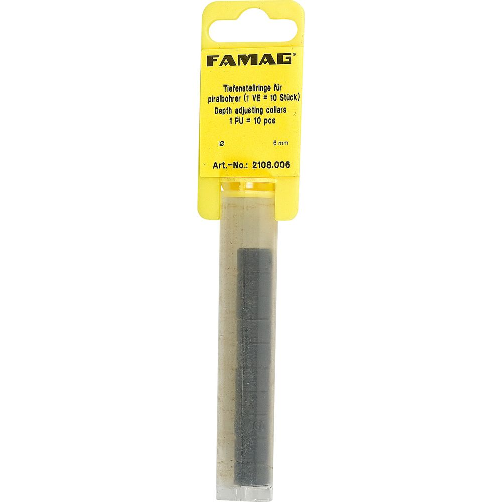 FAMAG Tiefenstellringe, 10 Stück, 6 mm Durchmesser, in Kunststoffröhrchen.
