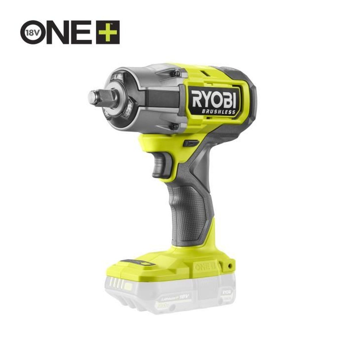 Ein gelber Ryobi 18V ONE+ kabelloser Schlagschrauber mit schwarzem Griff.