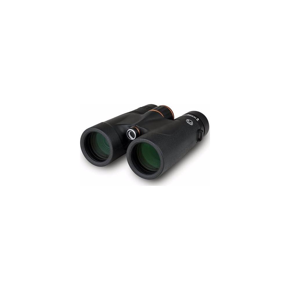 Binocolo nero con accenti arancioni mostrato su sfondo bianco.