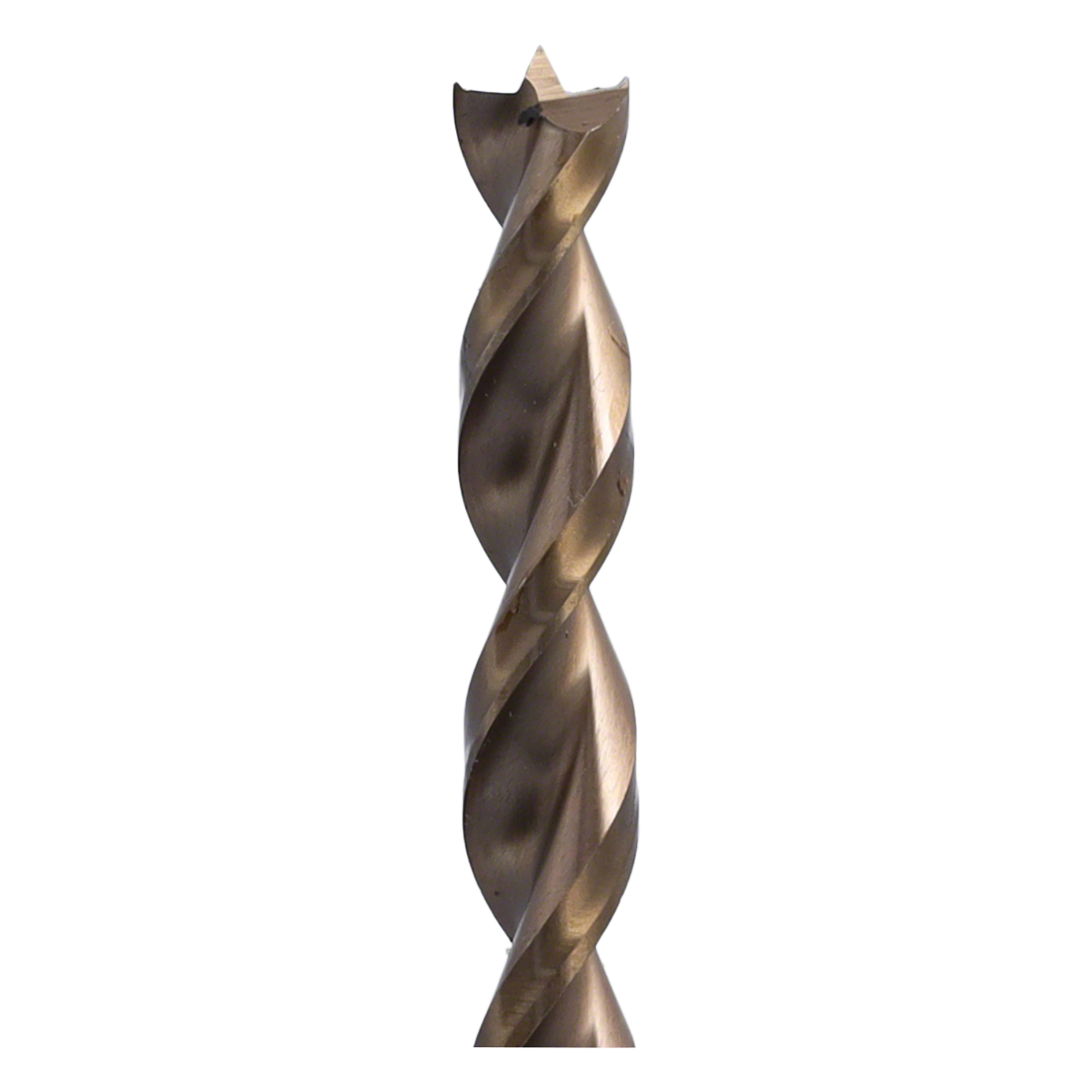 Eine metallische Bohrspitze mit zwei Spiralrillen und einer Sternform an der Spitze.
