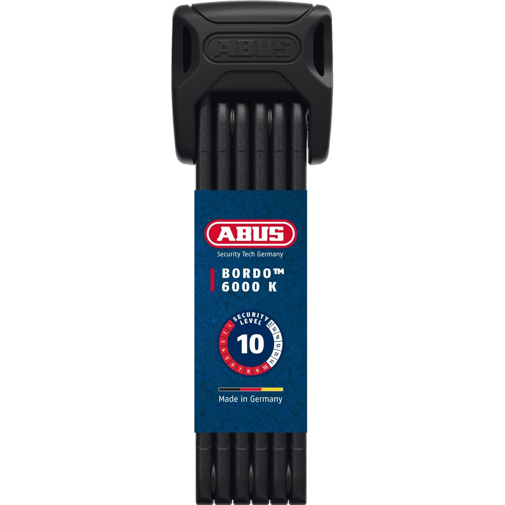 Ein schwarzes ABUS Bordo 6000 K Faltschloss mit Sicherheitsstufe 10.