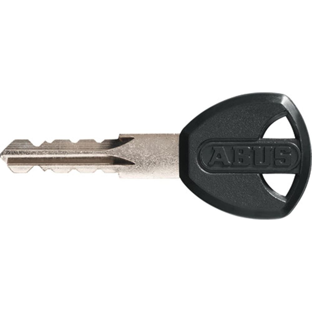 Ein silberner Schlüssel mit schwarzem Griff und dem ABUS-Logo.