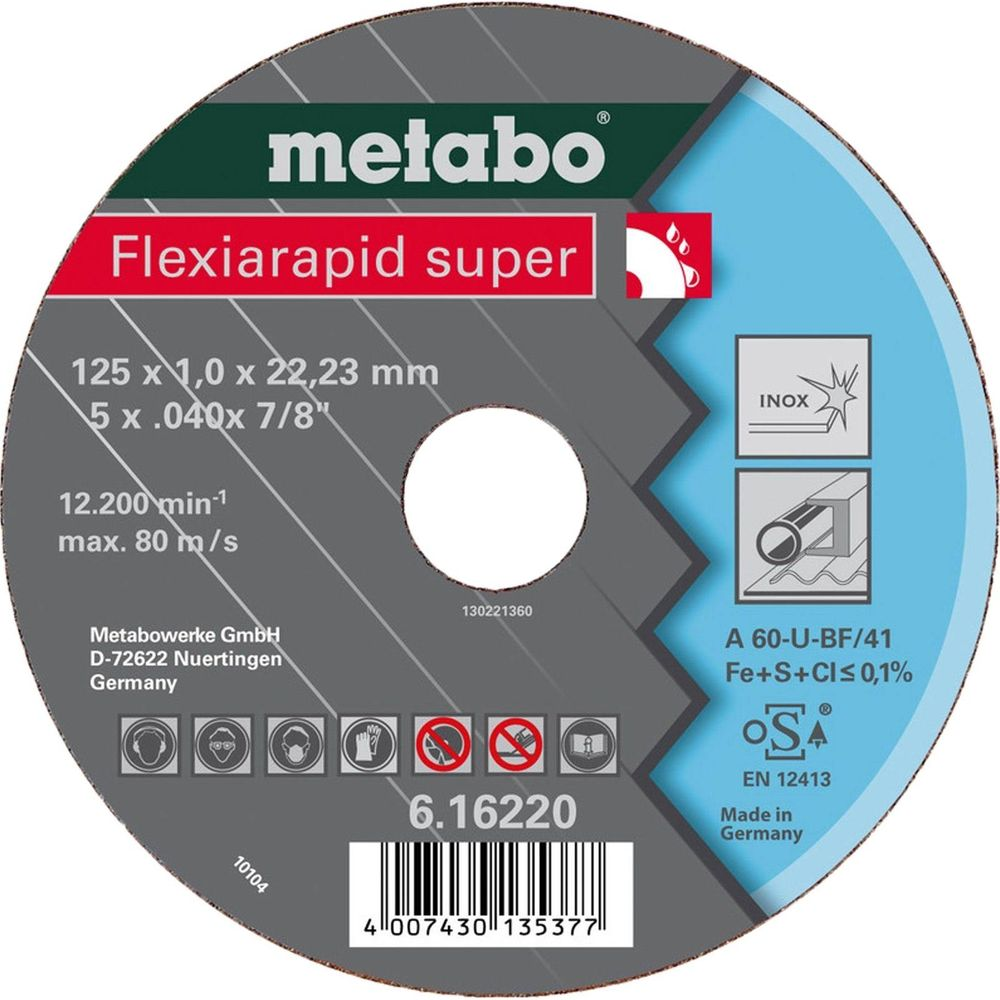 Disque Metabo Flexiarapid super, 125mm, pour INOX, fabriqué en Allemagne.
