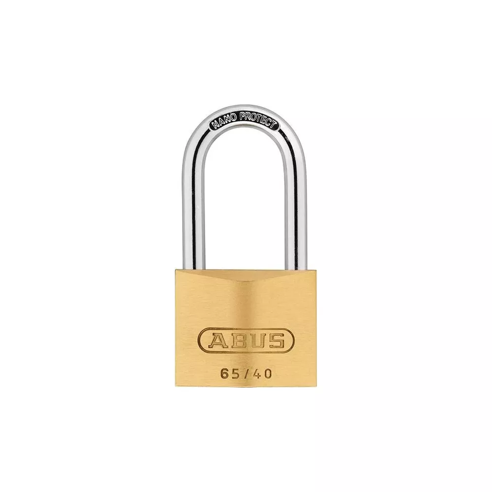 Ein goldener Vorhängeschloss mit silbernem Bügel, der mit NANO PROTECT beschriftet ist.