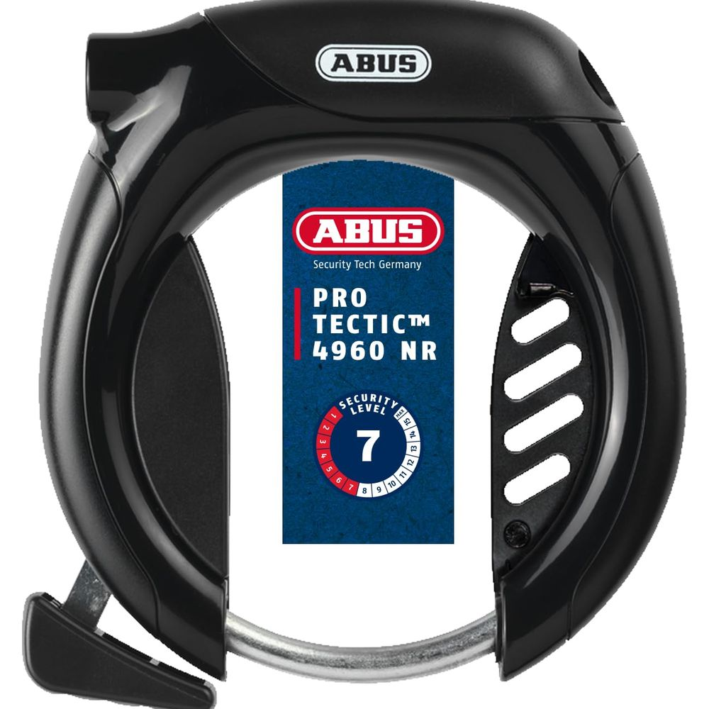Ein schwarzes ABUS Schloss mit der Aufschrift PRO TECTIC 4960 NR und Sicherheitsstufe 7.