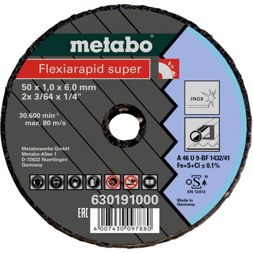 Disque de coupe Metabo Flexiarapid super de dimensions 50 x 1,0 x 6,0 mm.