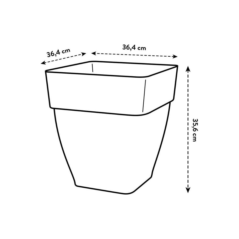 Eine schematische Darstellung eines Topfes mit Maßen 36,4 cm Breite und 35,6 cm Höhe.