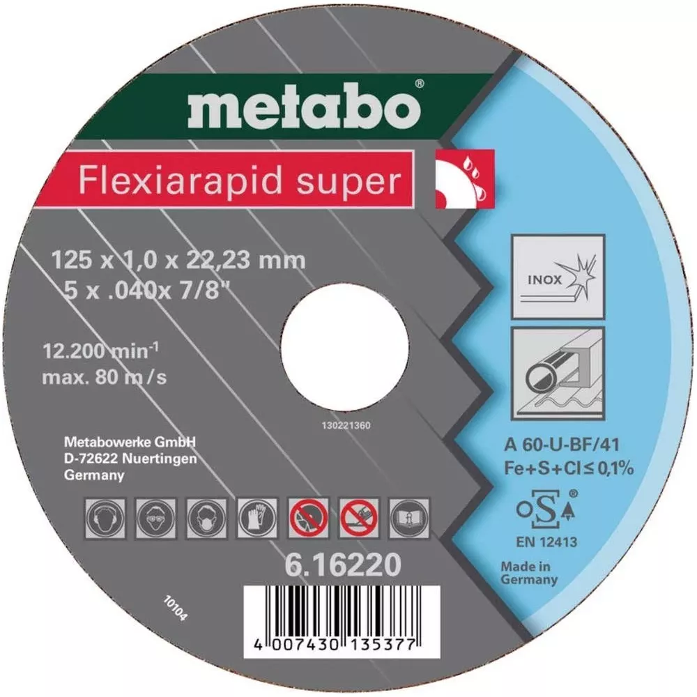 Disque de coupe Metabo Flexiarapid Super, 125mm, pour travail des métaux.