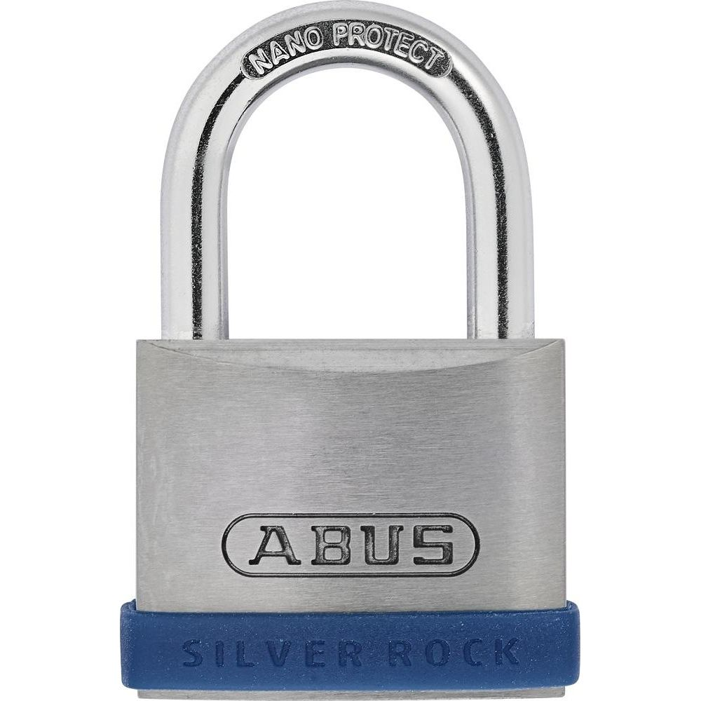 Silbernes ABUS-Vorhängeschloss mit blauer Basis, 
