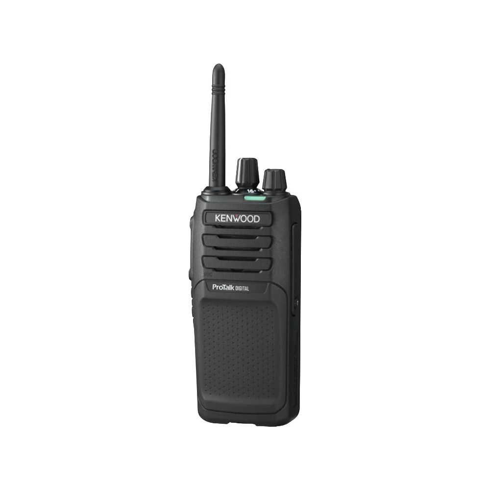Ein schwarzes Kenwood ProTalk Digital Funkgerät mit Antenne und Knöpfen.