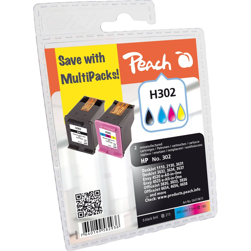 Cartucce d'inchiostro multipack Peach H302: nero e colore. Per stampanti HP.