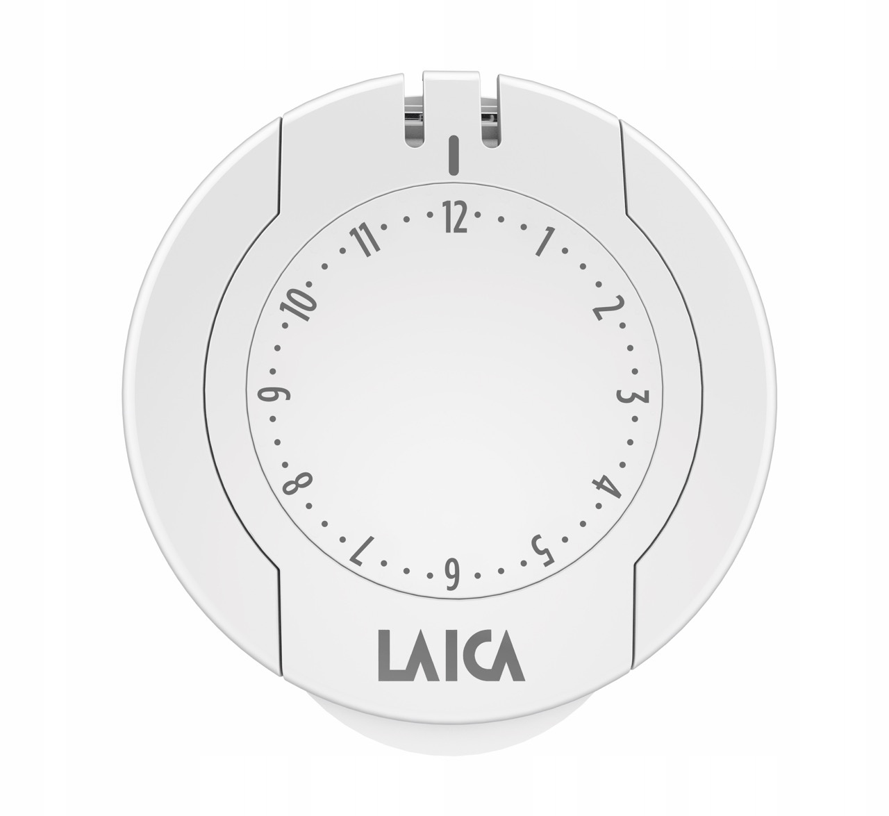 Białe, okrągłe urządzenie ze skalą 1-12 i logo LAICA.