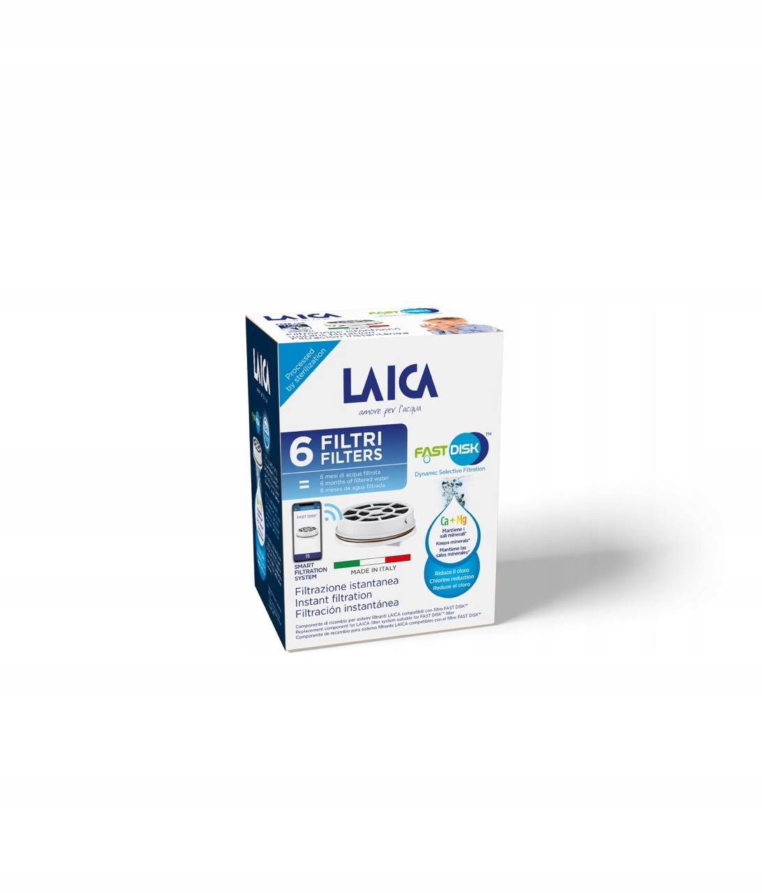 Confezione da 6 filtri acqua LAICA, modello FAST DISK, con filtrazione Ca+Mg.