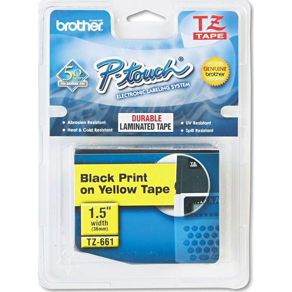 Nastro Brother P-Touch TZ-661, nero su giallo, 36mm di larghezza, in blister.