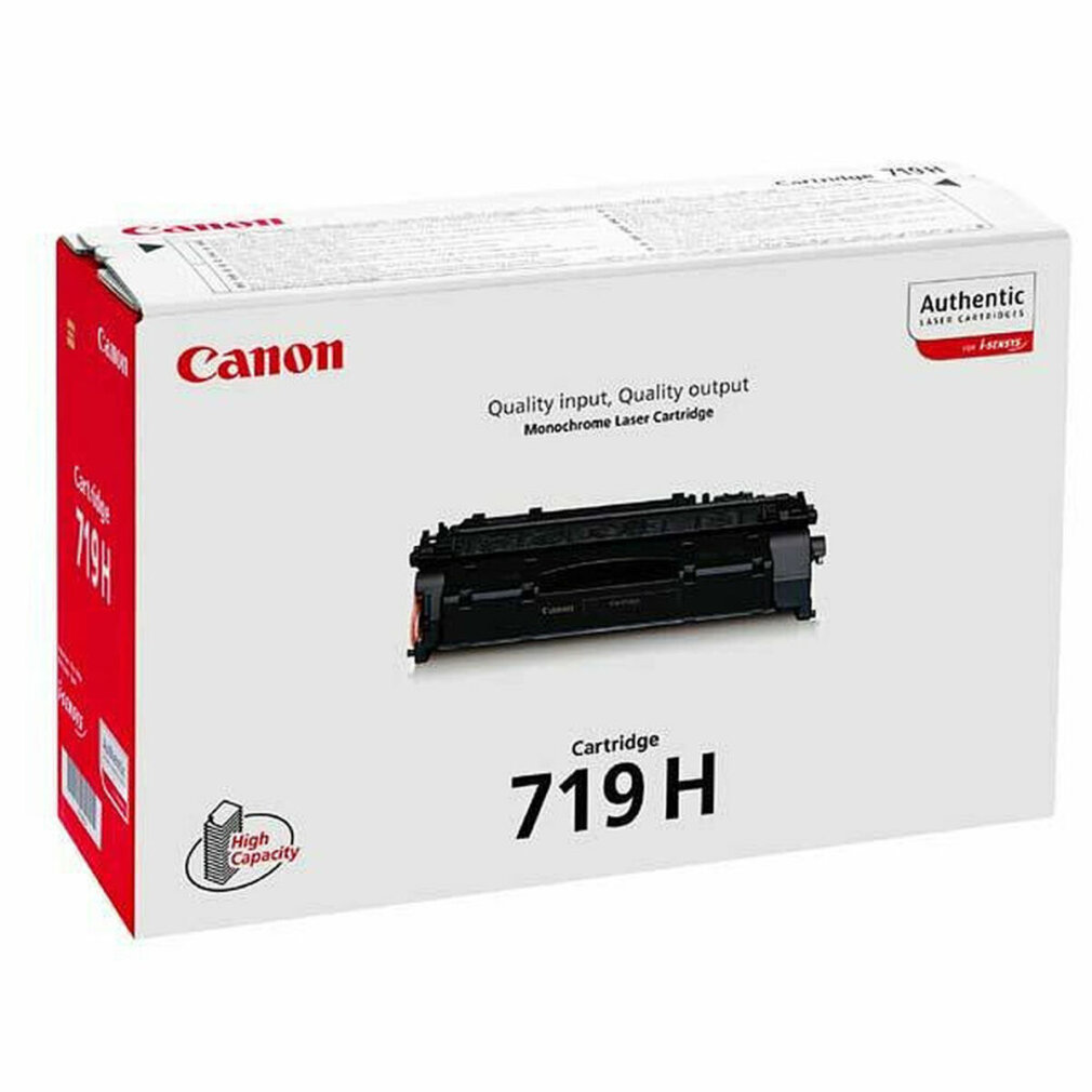 Toner Canon 719 H na białym pudełku, wysoka wydajność.