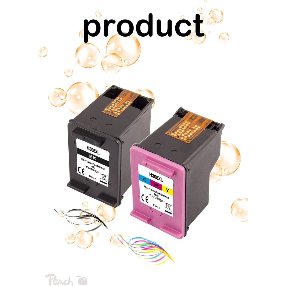 Dwa tusze do drukarki, czarny i kolorowy, z etykietami. Zdjęcie produktu.